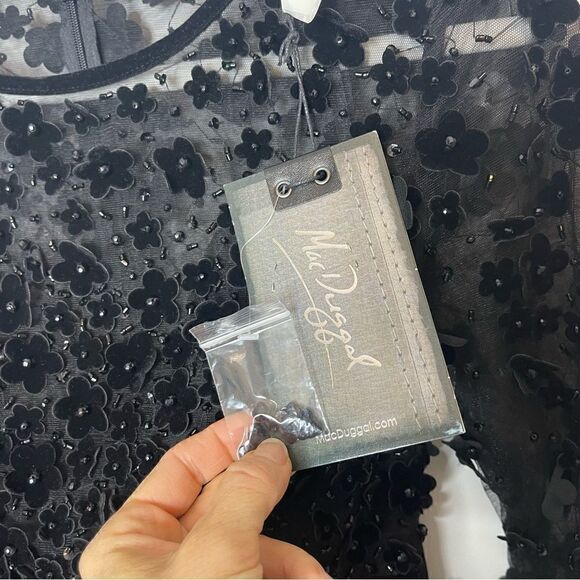 MAC DUGGAL EMBELLISHED ILLUSION HIGH NECK LONG SLEEVE FIT & FLARE - Picture 9 of 14